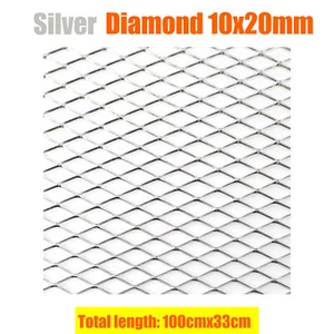 100x33cm Silver Diamond Aluminium Car Bumper Grille Mesh Net Vent Hole 10x20mm @ - Picture 1 of 7