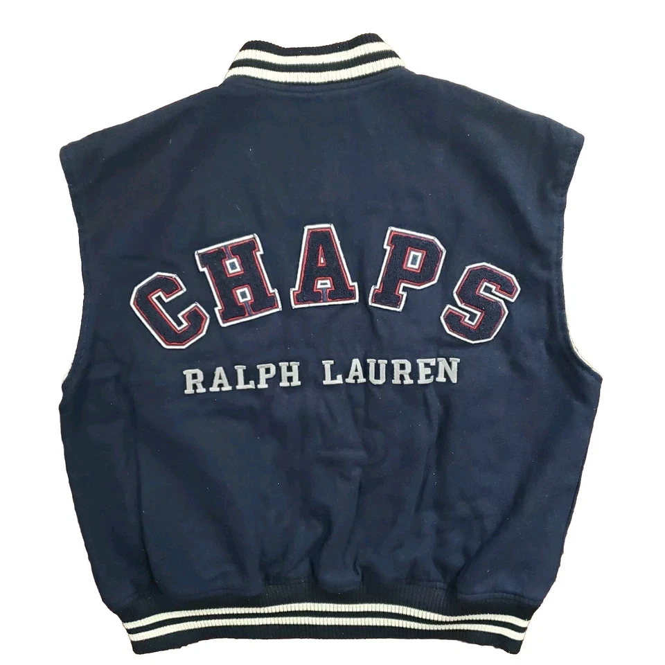 Винтажный Chaps Ralph Lauren жилет мужской XL шерстяная смесь Varsity куртка 90-х синий Snap Up - Изображение 1 из 4
