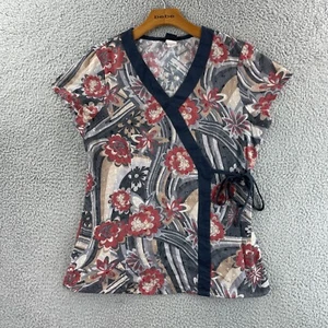 Barco Scrub Top Womens Medium Textured Floral Print Nursing Medical USA Made - Picture 1 of 8