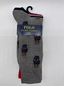 NEW TWO PAIR MENS POLO RALPH LAUREN COTTON CREW SOCKS SIZE 6-12.5 MADE KOREA $22 - Picture 1 of 3