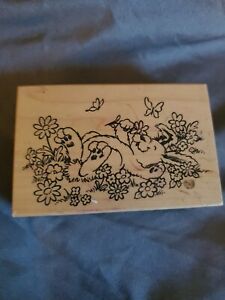 PSX Designs Rabbit Laying In Flowers Rubber Stamp 1999 G2666 Easter Wood #AN49