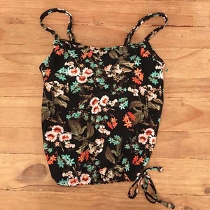 Jaclyn Smith Swimwear Blouson Tankini Top Black Floral Cinched Waist Size 6 NEW - Picture 1 of 4