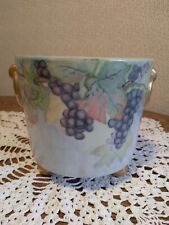 Antique Footed Cachepot Hand Painted Grapes/Leaves ~ Gilded Gold Trim Jardiniere