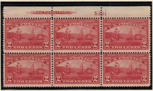 1909 Hudson Fulton Sc 372 2c carmine MNH with original gum, plate block of 6 - Picture 1 of 2