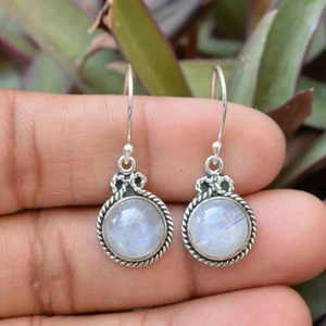 Loveing Rainbow Moonstone Gemstone 925 Sterling Silver Handmade Earring S-40 - Picture 1 of 5