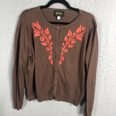 Cárdigan Bob Mackie para mujer 1X talla grande marrón naranja arte para usar suéter cuadrado Foto 1 de 4