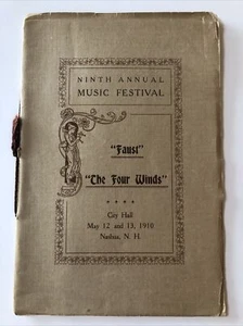Antique 1910 FAUST Opera Program NASHUA New Hampshire Music Festival - Imagen 1 de 4