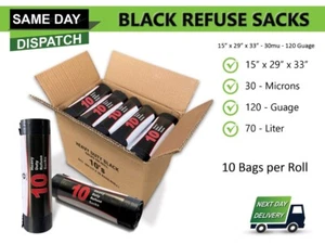 70 litres STRONG HEAVY DUTY BLACK REFUSE SACKS THICK RUBBISH BAGS BIN LINERS - Picture 1 of 2
