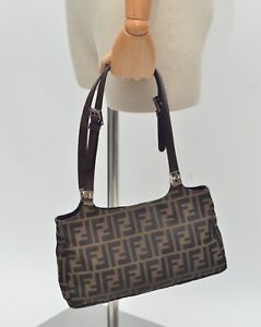 FENDI Luxury Women's Brown Zucca Monogram Tote Bag Handbag Made in Italy