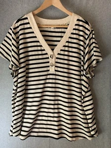 89th + Madison Women’s 3X Black Striped Top Nautical Tee Deep V Neck Rayon Blend - Picture 1 of 9