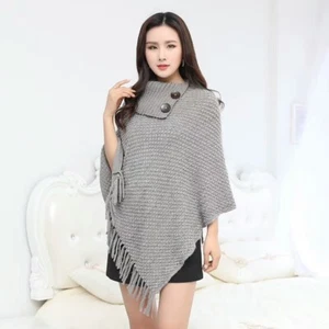 Poncho Stole Cape Shrug Wrap Shawl Jumper Sweater Cloak Cardigan Turtleneck  - Picture 1 of 27