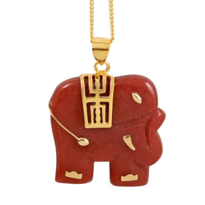 Collar Colgante Elefante Jade Rojo 21.00ctw Chapado en Oro Rosa 18" 14K Esterlina Foto 1 de 4