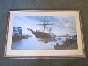 Large Framed Mounted Picture by Maurice Courant British Queen Arriving In Port - Picture 1 of 6