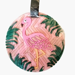 Pink Flamingo Luggage Tag ID Card Travel - Picture 1 of 5
