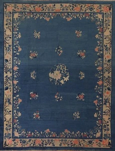 Antique Blue Peking Chinese Transitional Area Rug 8'x9' Hand-knotted Wool Carpet - Picture 1 of 12