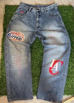 Pantalones de mezclilla para hombre UNK NBA Patchwork 36 azul baloncesto bordados LA Clippers Foto 1 de 4