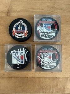 Mike Ritcher John Maclean Brian Leetch Auto Autograph Signed Puck Lot NY Rangers - Picture 1 of 9