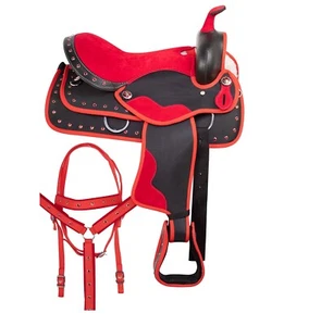 Western Cordura Red Crystal Barrel Racer Rodeo Trail Horse Saddle Tack 10" - 18" - Picture 1 of 8