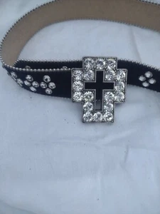 b.b. Simon Pony Hair Western Cowgirl Belt Swarovski Crystals Cross Buckle XL - Picture 1 of 6