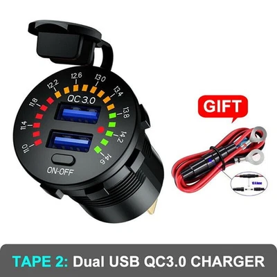 QC3.0 Dual USB Car Fast Charger Socket Power Outlet 12V LED Voltmeter Waterproof - Image 1 of 4