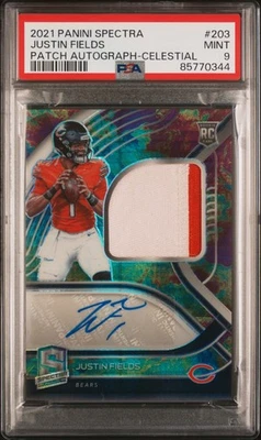 2021 Panini Spectra Justin Fields Rookie Auto Jersey 2 colors 44/75 PSA 9 - Image 1 of 2