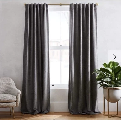 West Elm Worn Velvet Curtains Drapes Panels Blackout, Metal, 48"/96" - Image 1 of 4