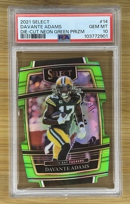 🔥 PSA 10 🔥 DAVANTE ADAMS 2021 SELECT CONCOURSE NEON GREEN PRIZM DIE CUT /349 - Image 1 of 2