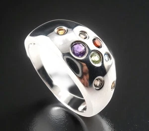 GJ69 * DESIGN RING (18) MULTI EDELSTEIN Blautopas Peridot Citrin 925er SILBER - Bild 1 von 3