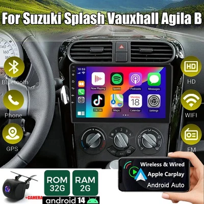 WPG-AUTOPARTS CarPlay Android For Suzuki Splash Vauxhall Agila B GPS Satnav Stereo Radio +Cam
