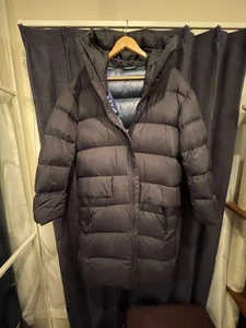 Uniqlo J Light Down Volume Long Hooded Coat Dark Gray S - Picture 1 of 8