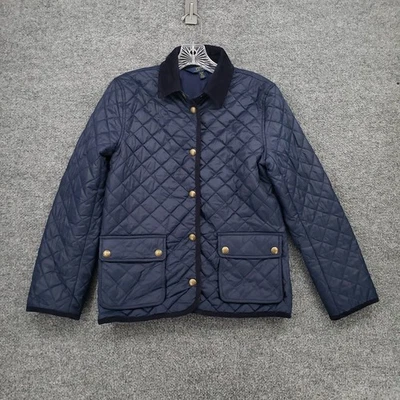 Polo Ralph Lauren Jacket Girls XL 16 Youth Navy Blue Quilted Cord Collar Snap - Image 1 of 4