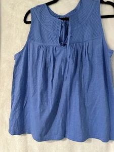 Ann Taylor Loft Blue Sleeveless Pullover With Tie Blue Top Loose Fitting SZ L - Picture 1 of 5
