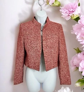 Chaqueta Blazer Rena Lange 4US Roja Ricamente Tejida Tweed Corta Mezcla de Lana Diseñador - Imagen 1 de 9