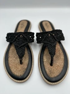 Sandalias Lucky Brand Tanga Para Mujer Talla 11 Negras Planas Crochet Corcho Playa Boho - Imagen 1 de 10