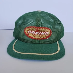 Vintage Trucker Hat Golf Strap BOEING Patch Mesh Derby Cap Made Usa Flight Cap - Picture 1 of 12