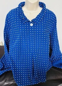 Appleseeds Damen Übergröße 2x blau weiß gepunktet Knopfleiste Shirt belüfteter Saum - Bild 1 von 10