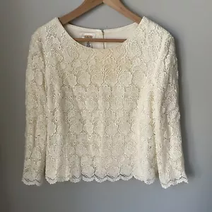 Talbots Vintage Lace Overlay Blouse Princess Seams Back Covered Buttons Size 14 - Picture 1 of 14
