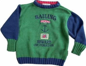 90s Gymboree kids sweater 4/5 Small pirates Sailing anchor green blue Cotton