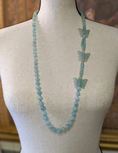 Vintage chinesische geschnitzte Jade Schmetterling Halskette, 32", handgeknüpfter Aventurin - Bild 1 von 11