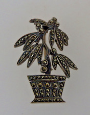 Alte figürliche Brosche Blumentopf Markasiten Sterling Silber (98409)