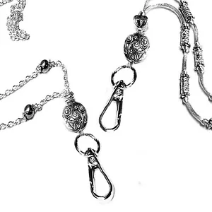 Cordón Collar Cadena Collar, Llavero, Portainsignia de Identificación Plata sobre Plata - Imagen 1 de 5