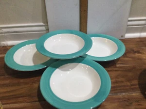 4 Tre Ci Pasta Soup Bowl Handpainted Italy aqua teal rim color brushed 8.25”x2” - Picture 1 of 10