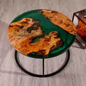 Green Epoxy Coffee Table, Round Wooden Table, Center Table, Home Decor - Picture 1 of 5