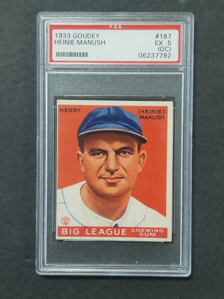 Tarjeta de béisbol Goudey 1933 Heinie Manush RC #187 clasificación PSA 5 EX O/C (DS) 41522 Foto 1 de 2
