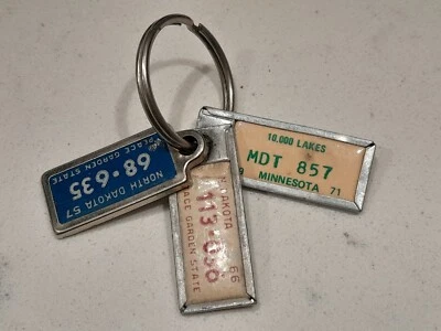 Rare 3 Pc Vintage DAV Mini License Plate Key Tags NDAK 57 & 66 Minnesota 71 - Image 1 of 4