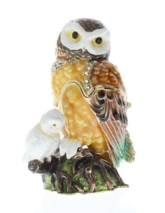 Jeweled Owl with Baby Ciel Collectible Austrian Crystal Hinged Trinket Box - Picture 1 of 7