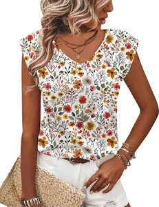 Womens Summer Tops Cute Loose Tank Tops Caual Dressy Cap Sleeve Shirts V Neck... - Picture 1 of 5