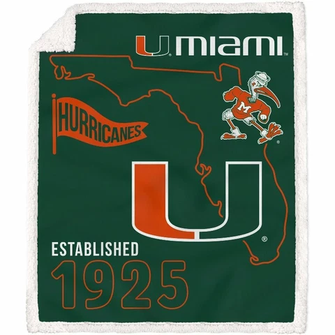 Miami Hurricanes NCAA 60'' x 70'' State Icon Sherpa Throw Blanket Cover