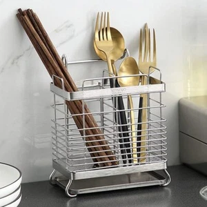 304 Stainless Steel Hanging 2 Compartments Mesh Utensil Drying Rack/chopsticks/s - Picture 1 of 7