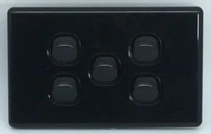 BLACK 5 Gang Switch Slim Line SLIM Wall Light Switch Wall Plate Upmarket 10 Amp - Picture 1 of 5